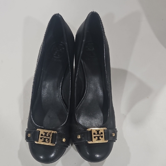 Tory Burch Shoes - Tory Burch Black Leather Heels with Gold Accents